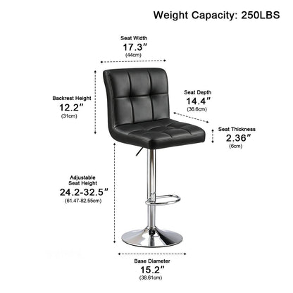 Set of 2 Ergonomic Adjustable Swivel Bar Stools