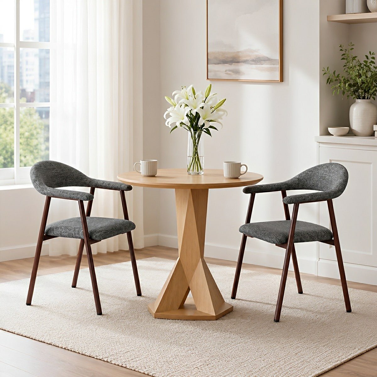 Set of 2 Modern Linen Dining Chairs with Curved Backrest