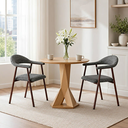 Set of 2 Modern Linen Dining Chairs with Curved Backrest