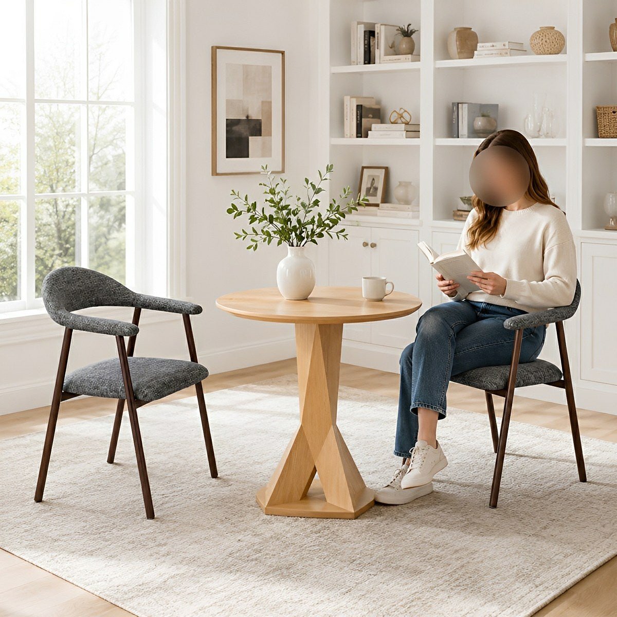 Set of 2 Modern Linen Dining Chairs with Curved Backrest