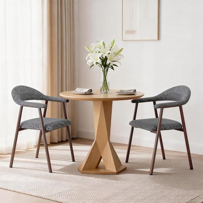 Set of 2 Modern Linen Dining Chairs with Curved Backrest - Flare Shack