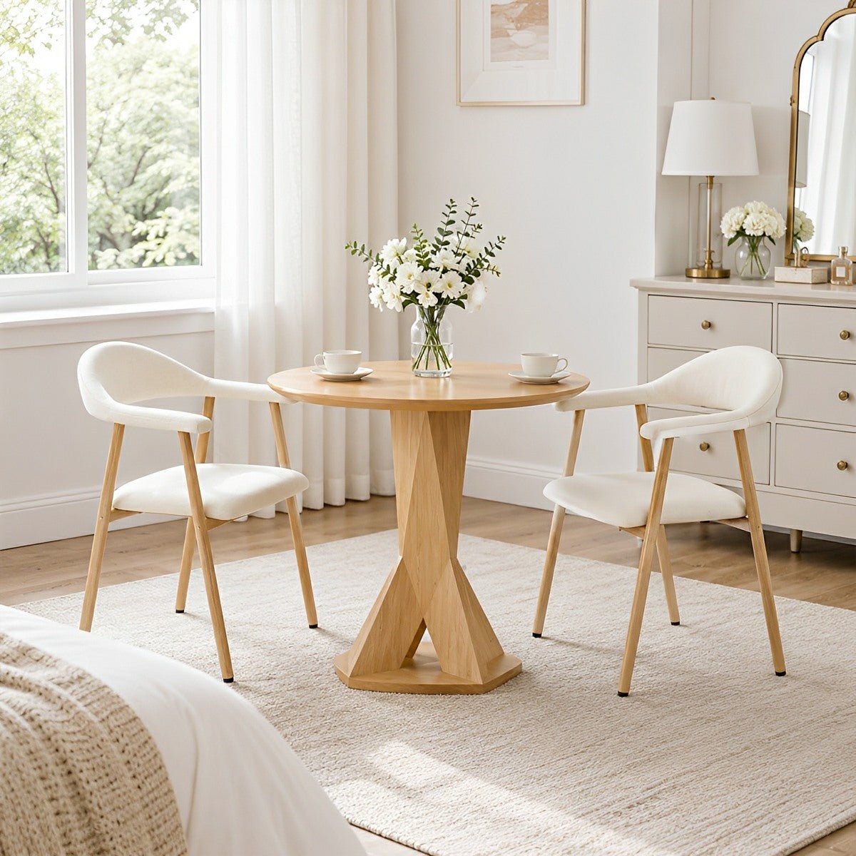 Set of 2 Modern Linen Dining Chairs with Curved Backrest
