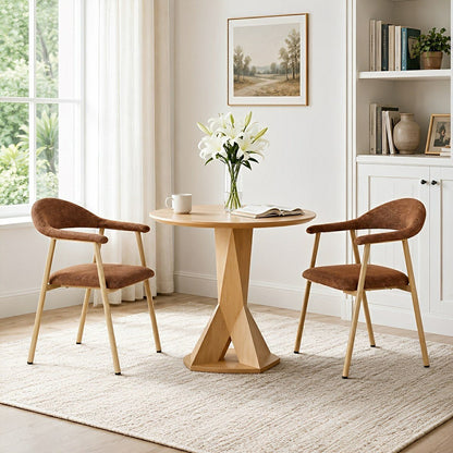 Set of 2 Modern Linen Dining Chairs with Curved Backrest