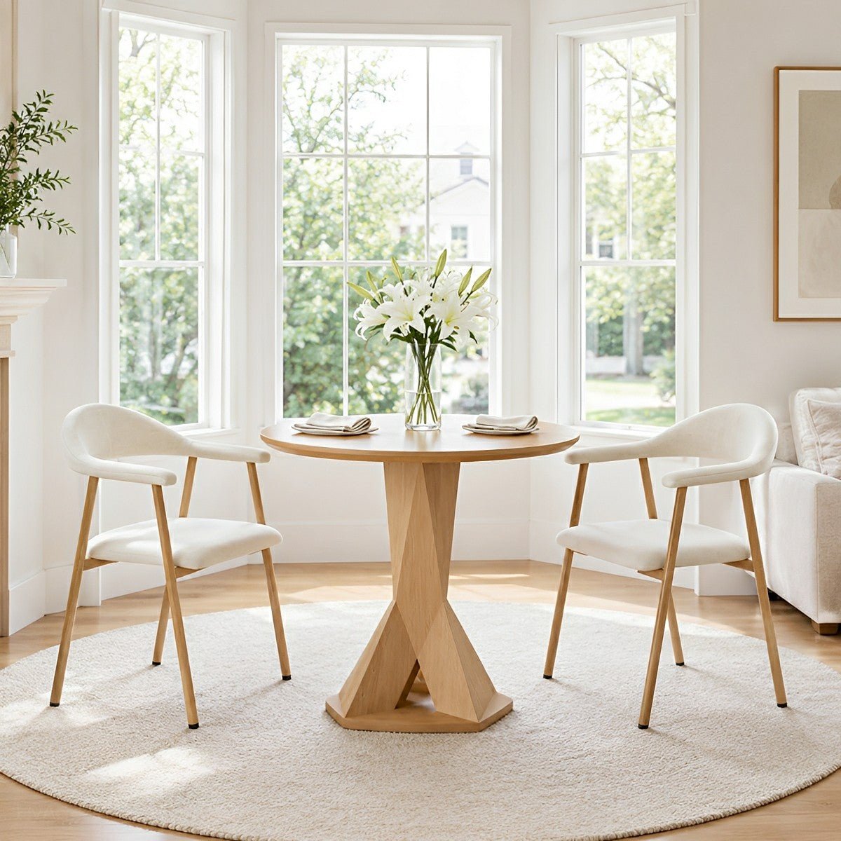 Set of 2 Modern Linen Dining Chairs with Curved Backrest