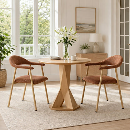 Set of 2 Modern Linen Dining Chairs with Curved Backrest