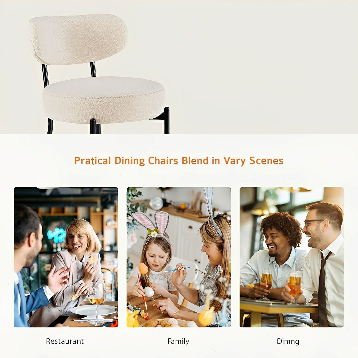 Set of 2 Upholstered Dining Chairs – Steel Frame, Padded Seat