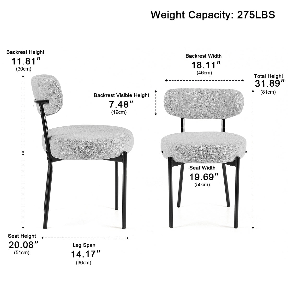 Set of 2 Upholstered Dining Chairs – Steel Frame, Padded Seat