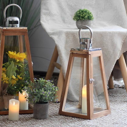 Set of 3 Rustic Wood Handmade LED Candle Holder Lantern