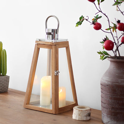 Set of 3 Rustic Wood Handmade LED Candle Holder Lantern