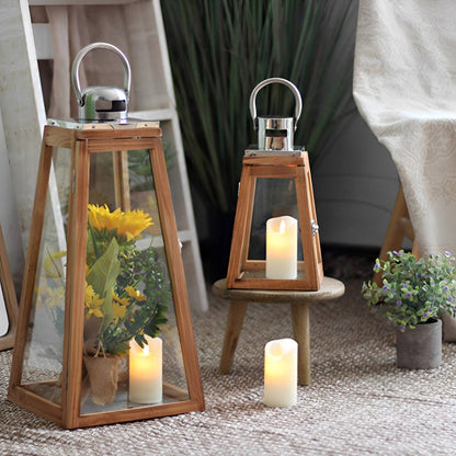 Set of 3 Rustic Wood Handmade LED Candle Holder Lantern