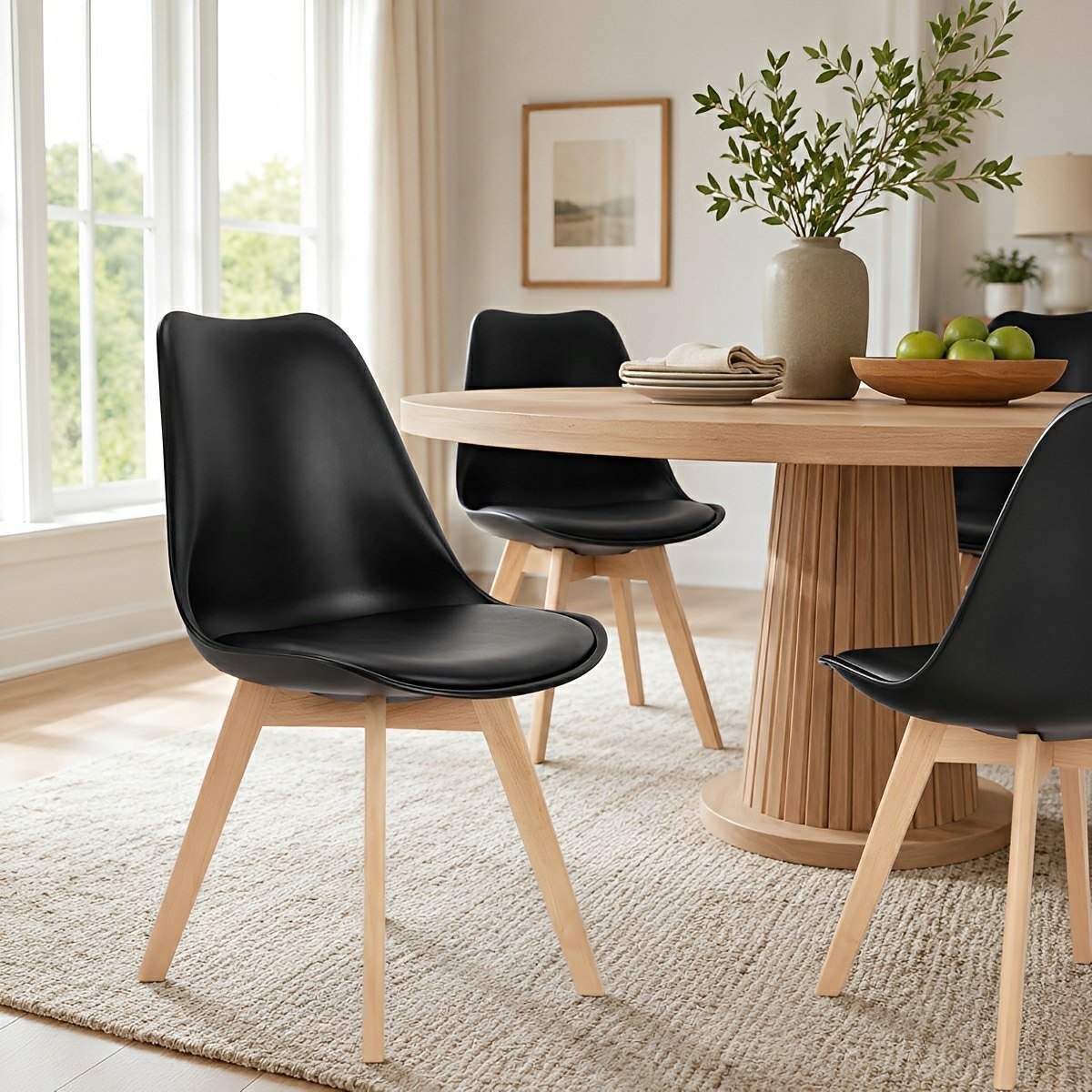 Set of 4 Modern PU Leather Dining Chairs with Curved Backrest
