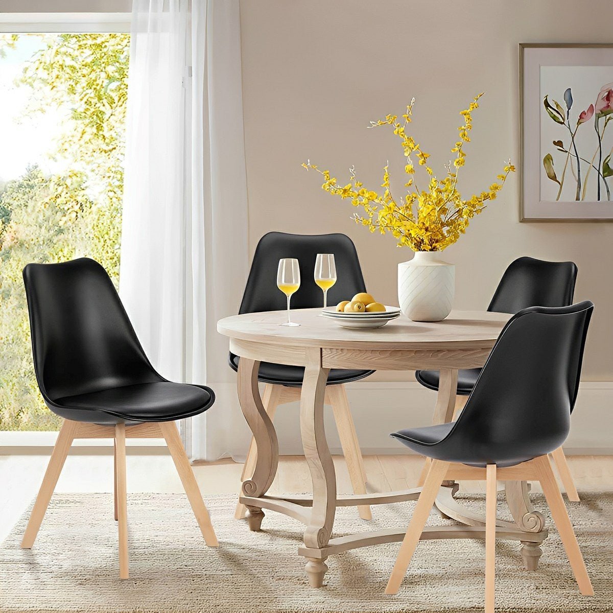 Set of 4 Modern PU Leather Dining Chairs with Curved Backrest