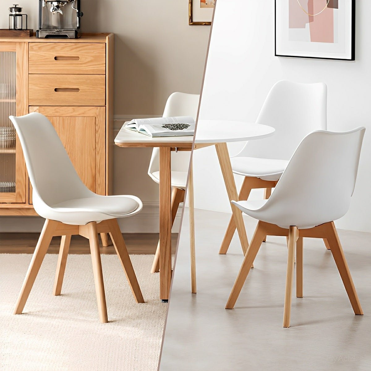 Set of 4 Modern PU Leather Dining Chairs with Curved Backrest