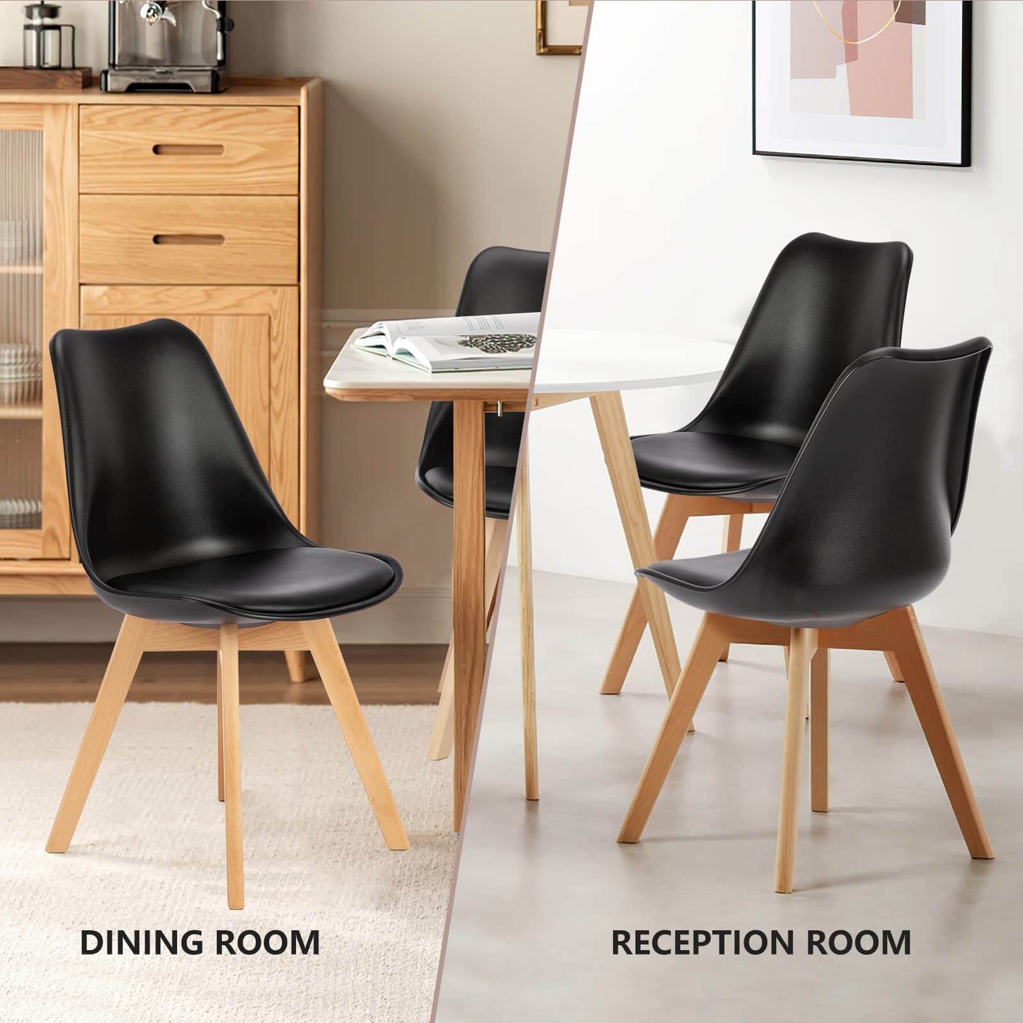 Set of 4 Modern PU Leather Dining Chairs with Curved Backrest