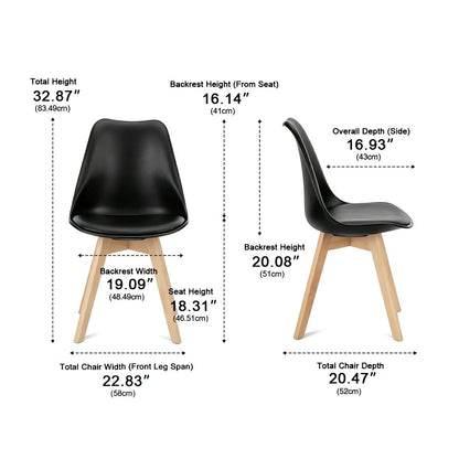 Set of 4 Modern PU Leather Dining Chairs with Curved Backrest