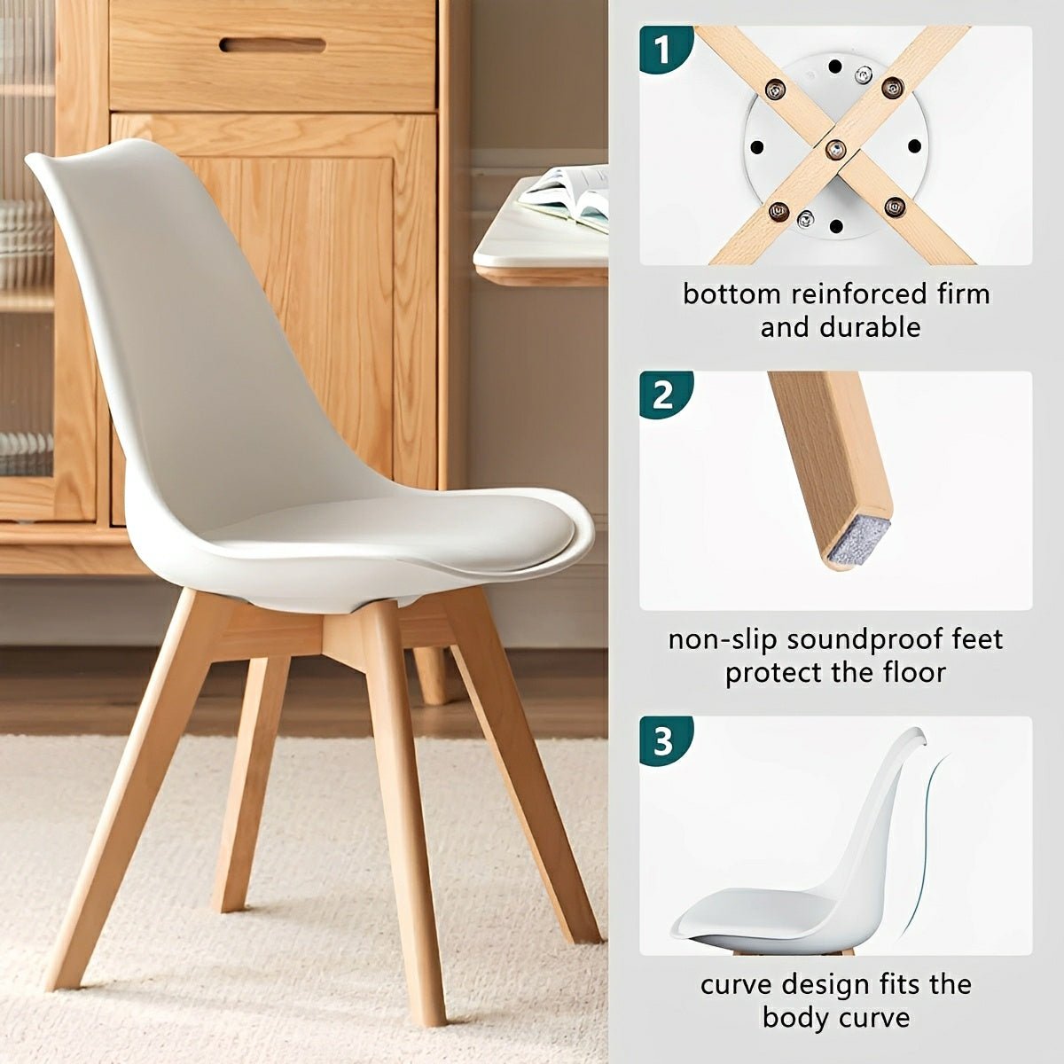 Set of 4 Modern PU Leather Dining Chairs with Curved Backrest