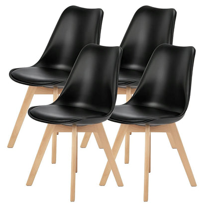 Set of 4 Modern PU Leather Dining Chairs with Curved Backrest