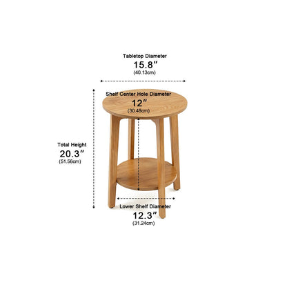 Small Round Wooden Side Table – Double Layer Shelves