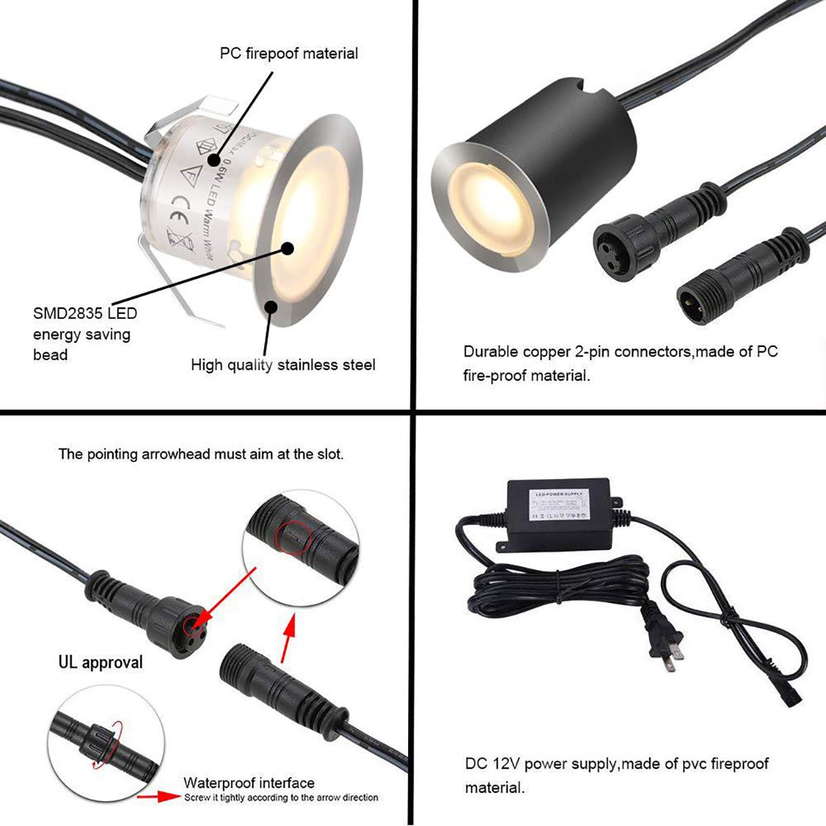 LED Recessed In-Ground Deck Stair Lights Outdoor Step Lights 16 Pcs