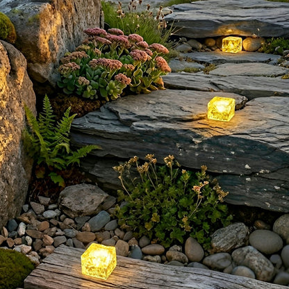 Solar Outdoor Square Ice Brick Cube LED Waterproof Lawn Lights - Flare Shack