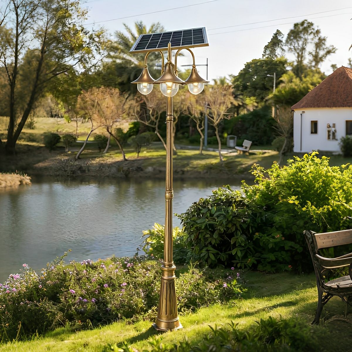 Solar Vintage Waterproof Flared LED Outdoor Pathway Pole Lights - Flare Shack