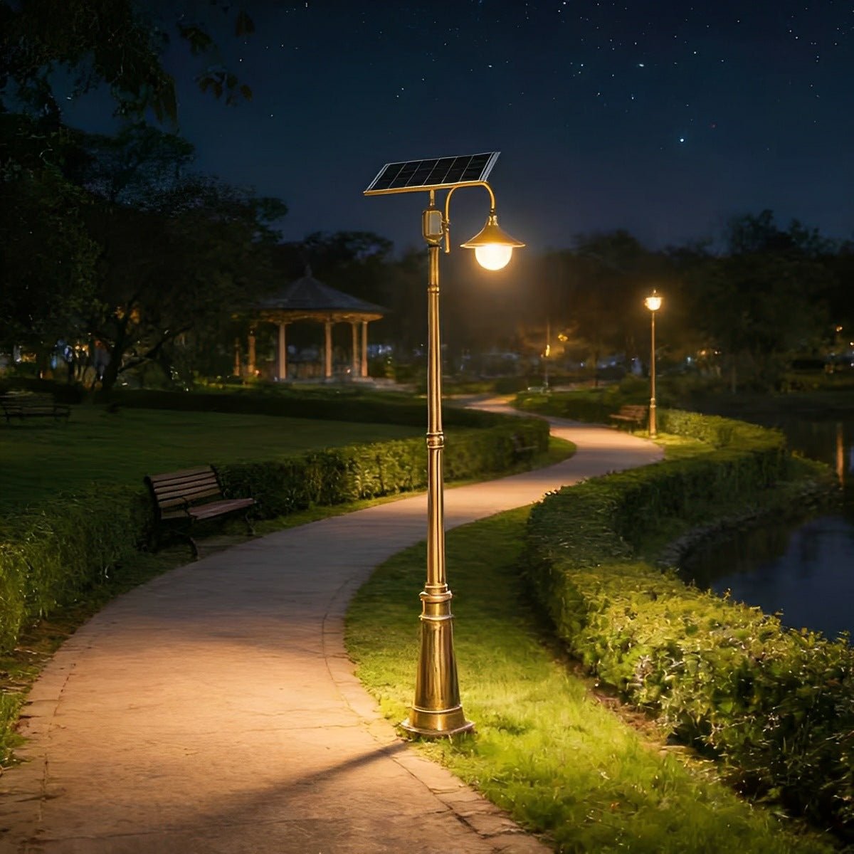 Solar Vintage Waterproof Flared LED Outdoor Pathway Pole Lights - Flare Shack