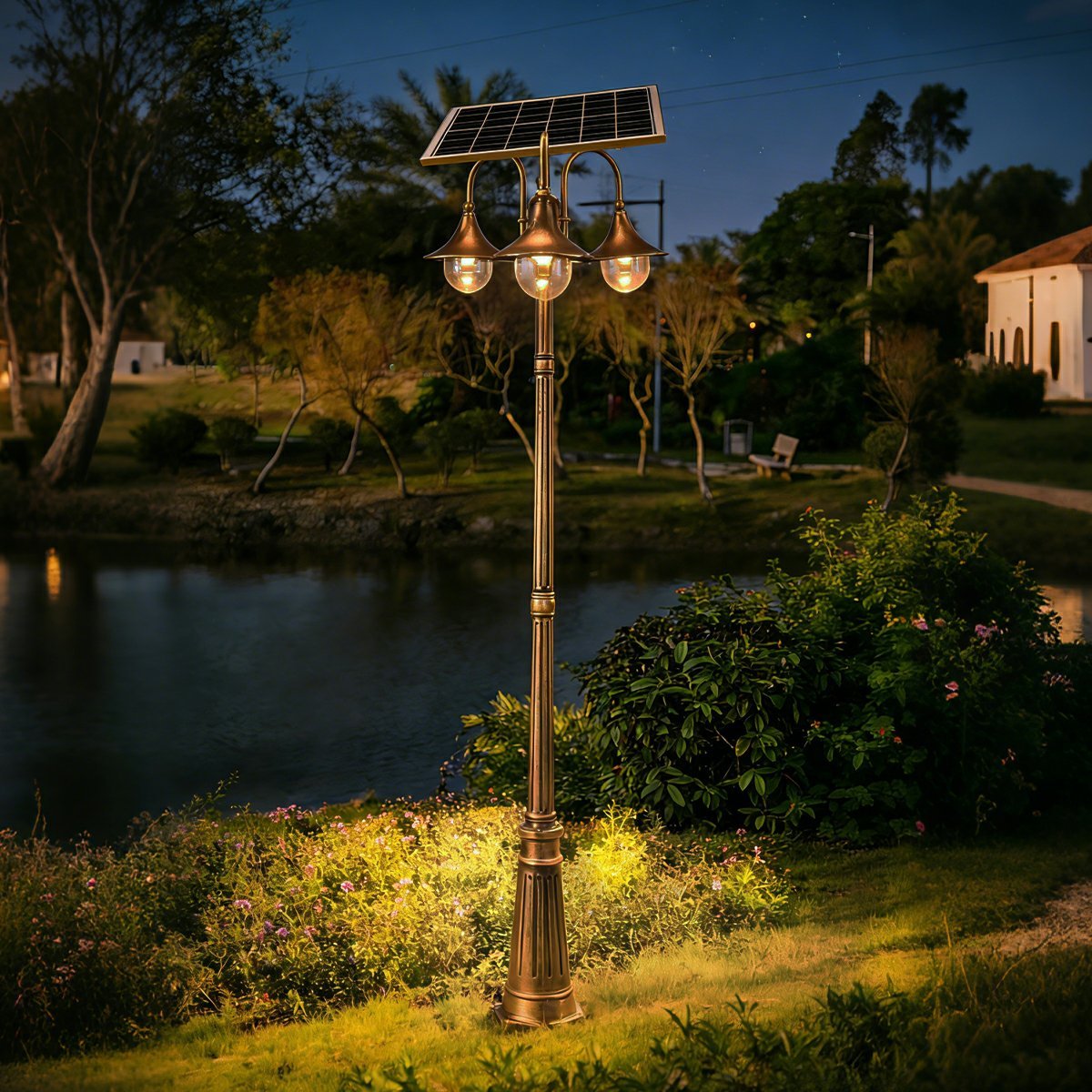 Solar Vintage Waterproof Flared LED Outdoor Pathway Pole Lights - Flare Shack