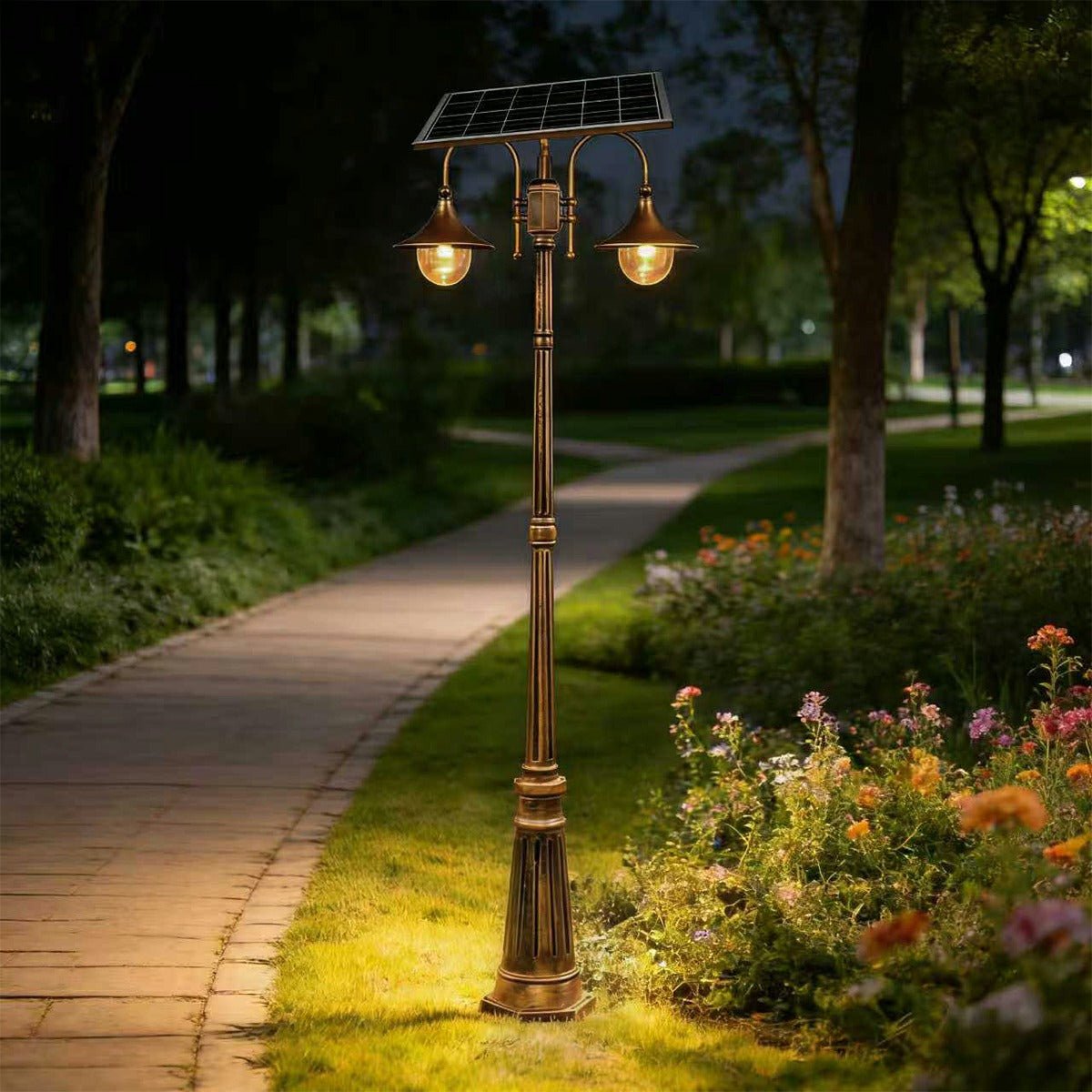 Solar Vintage Waterproof Flared LED Outdoor Pathway Pole Lights - Flare Shack
