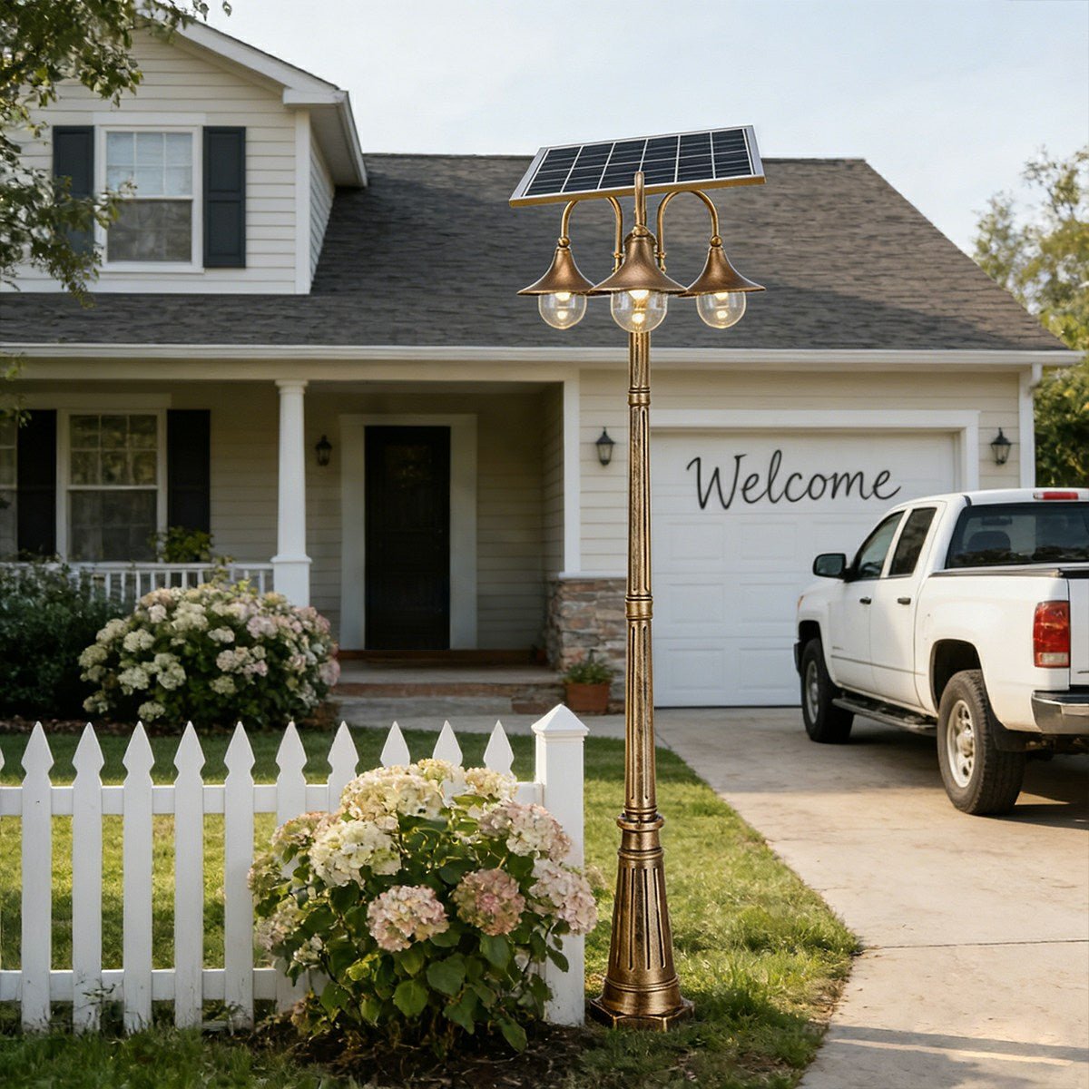 Solar Vintage Waterproof Flared LED Outdoor Pathway Pole Lights - Flare Shack