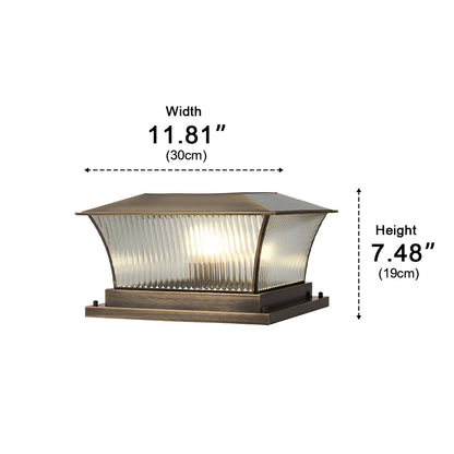 Waterproof Copper Square Tower Striped Glass LED Outdoor Post Lights