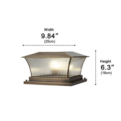 Waterproof Copper Square Tower Striped Glass LED Outdoor Post Lights
