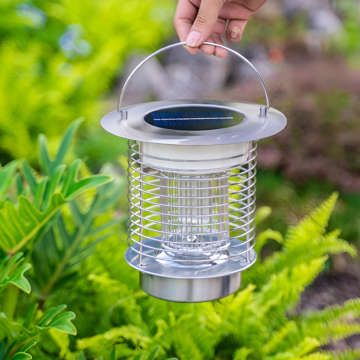 Solar Waterproof LED Outdoor Mosquito Bug Zapper Killer Hanging Lantern Rechargeable