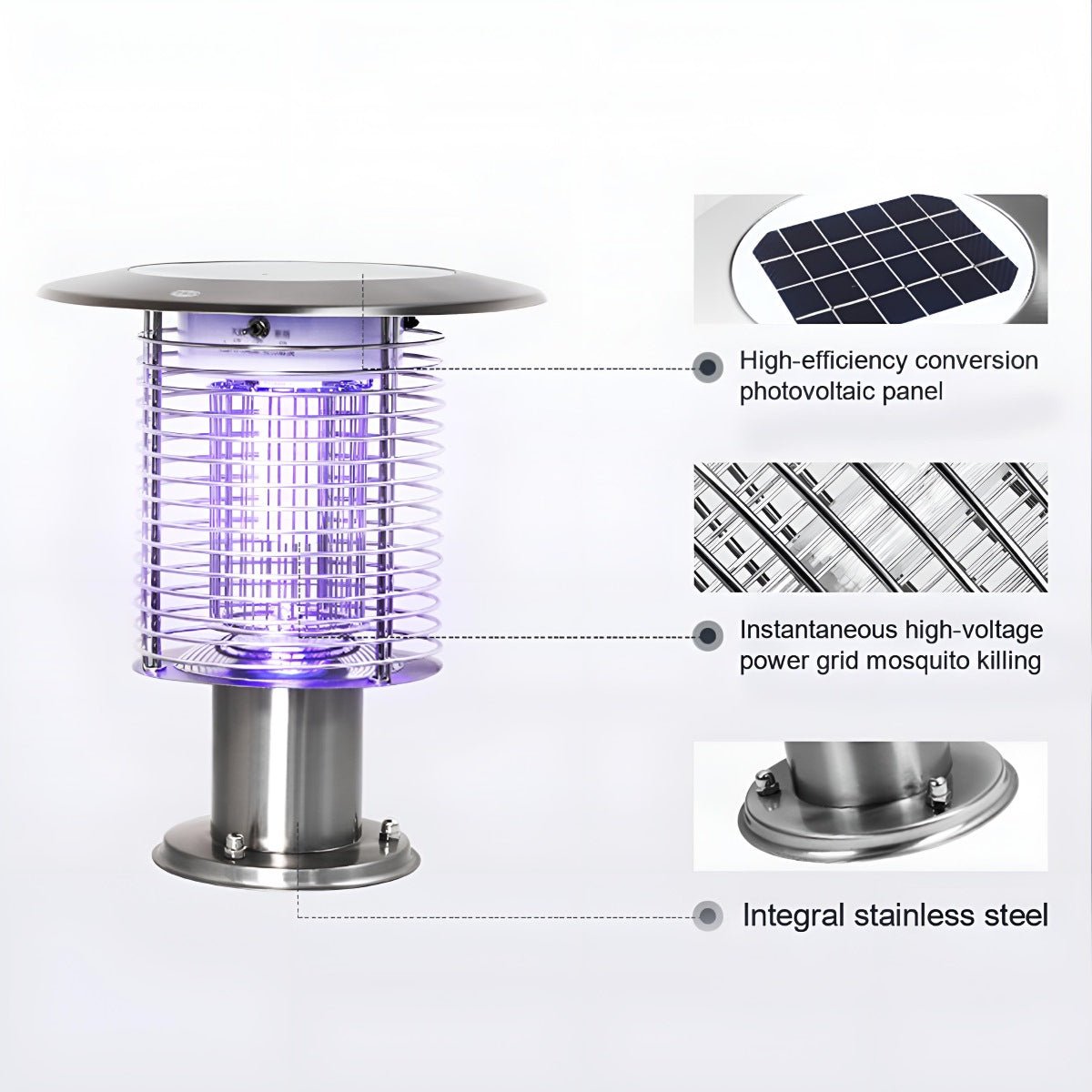 Solar Waterproof LED Outdoor Mosquito Bug Zapper Killer Post light Rechargeable