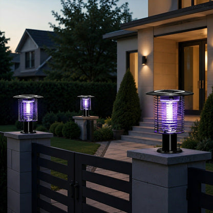 Solar Waterproof LED Outdoor Mosquito Bug Zapper Killer Post light Rechargeable