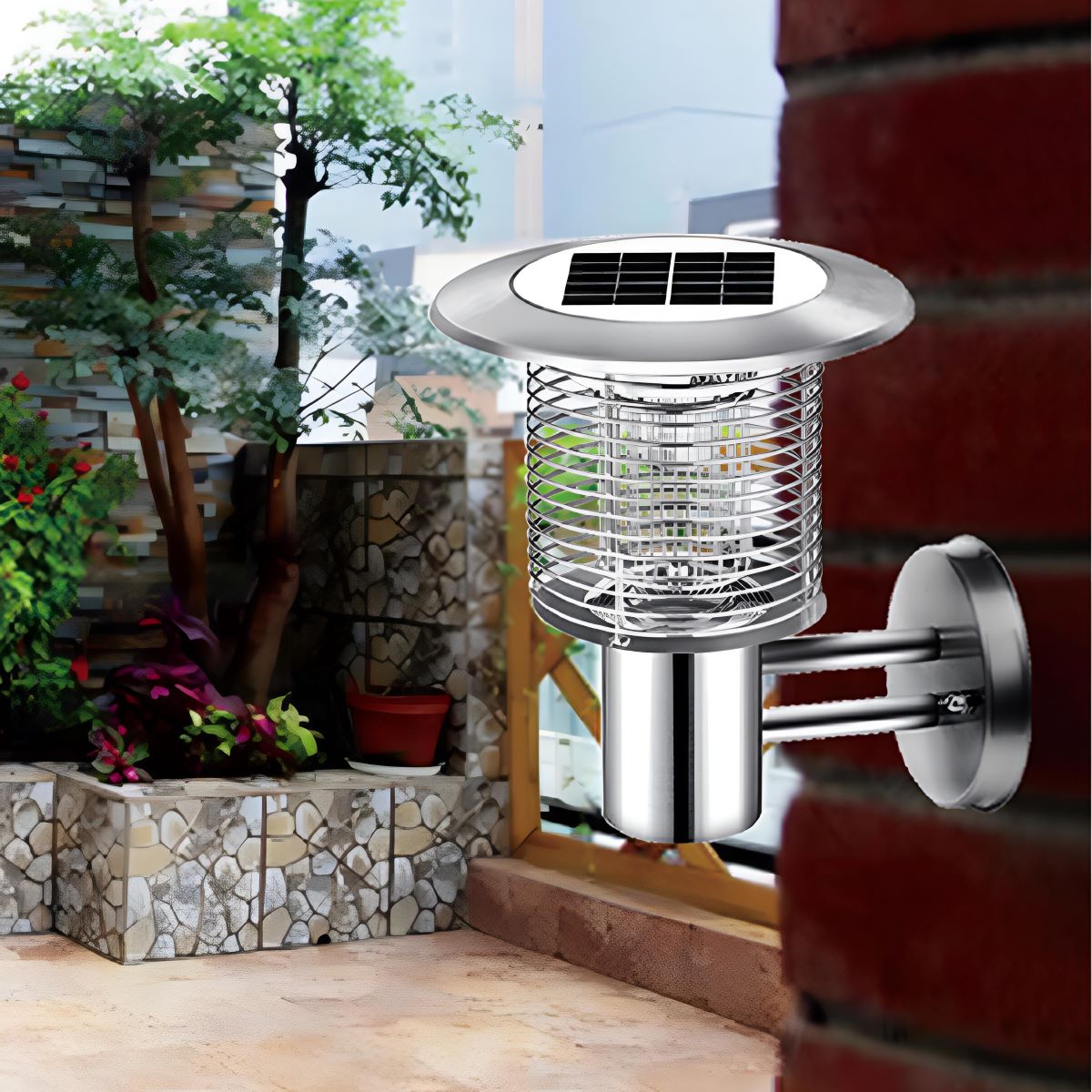 Solar Waterproof LED Outdoor Mosquito Bug Zapper Killer Wall Lights Rechargeable