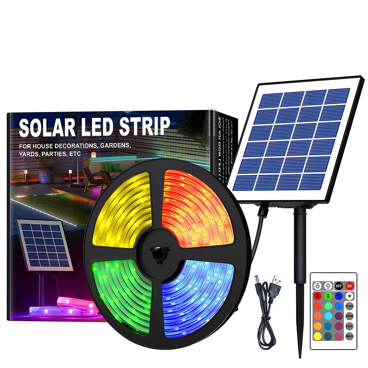 Solar Waterproof Outdoor RGB Atmosphere Streamer Linear LED Strip Light 16.85 Ft