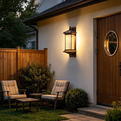 Solar Waterproof Retro Striped Glass Outdoor Wall Lights Sconce - Flare Shack