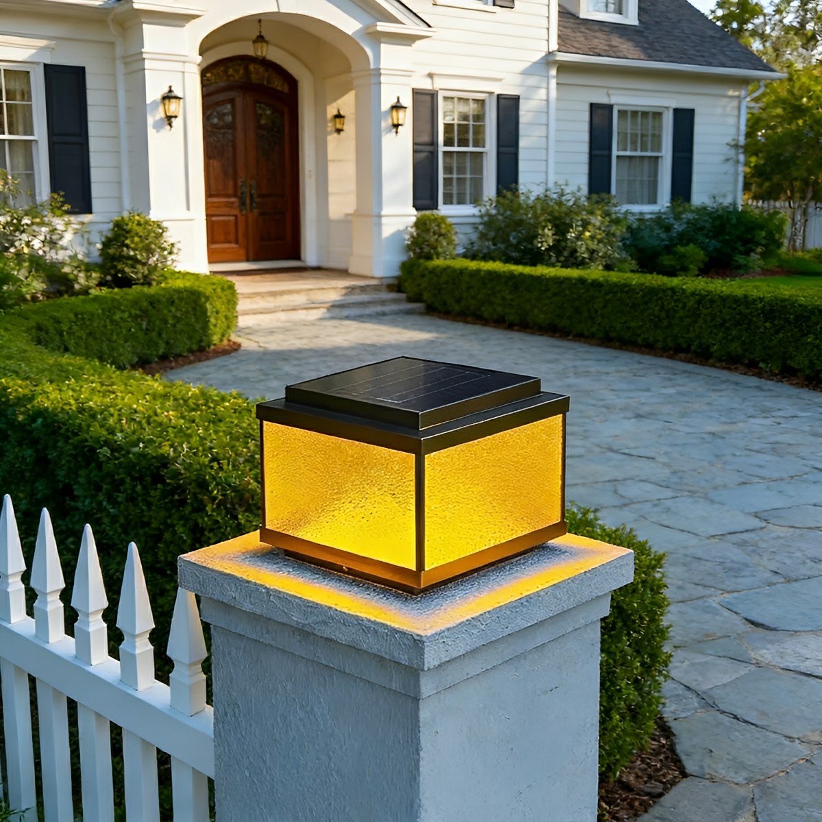 Solar Waterproof Square Vintage Copper LED Outdoor Post Light