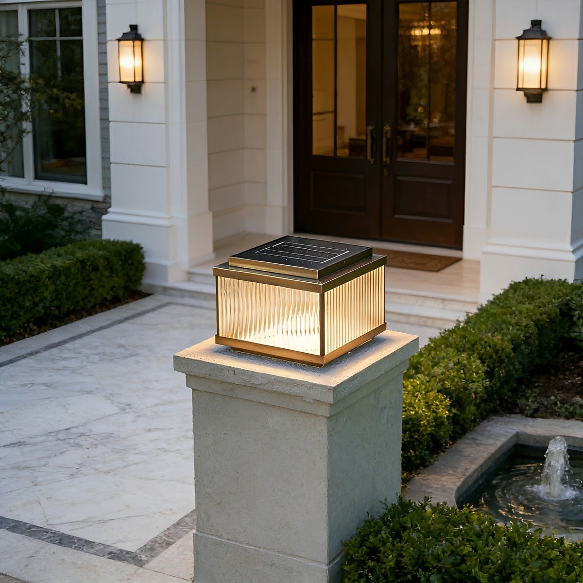 Solar Waterproof Square Vintage Copper LED Outdoor Post Light