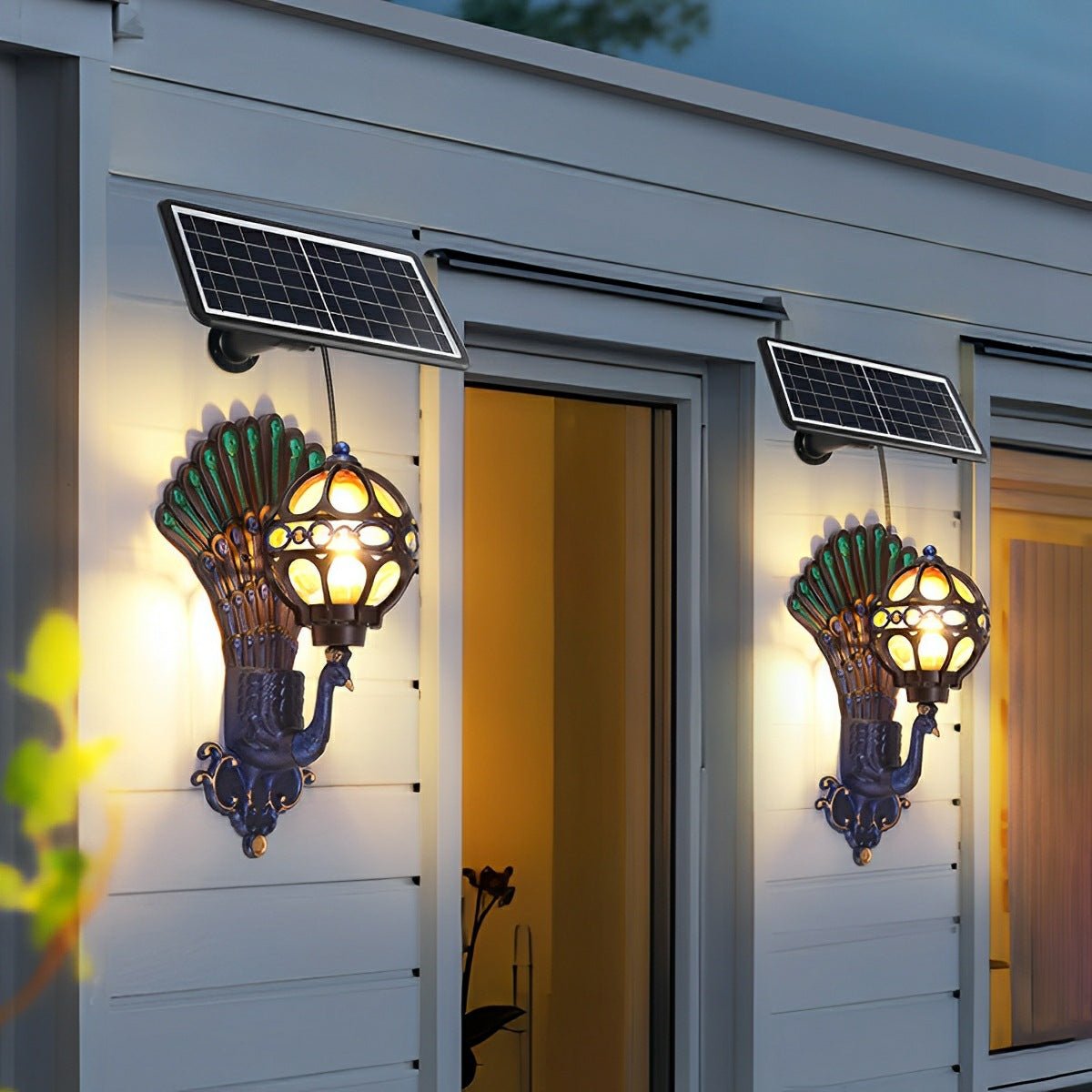 Solar Waterproof Vintage Peacock Outdoor LED Porch Wall Lights - Flare Shack