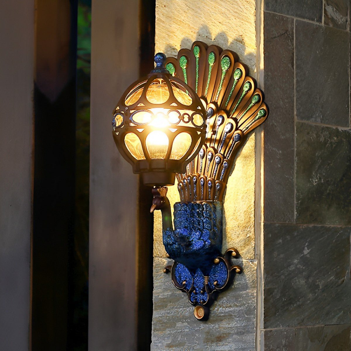 Solar Waterproof Vintage Peacock Outdoor LED Porch Wall Lights - Flare Shack