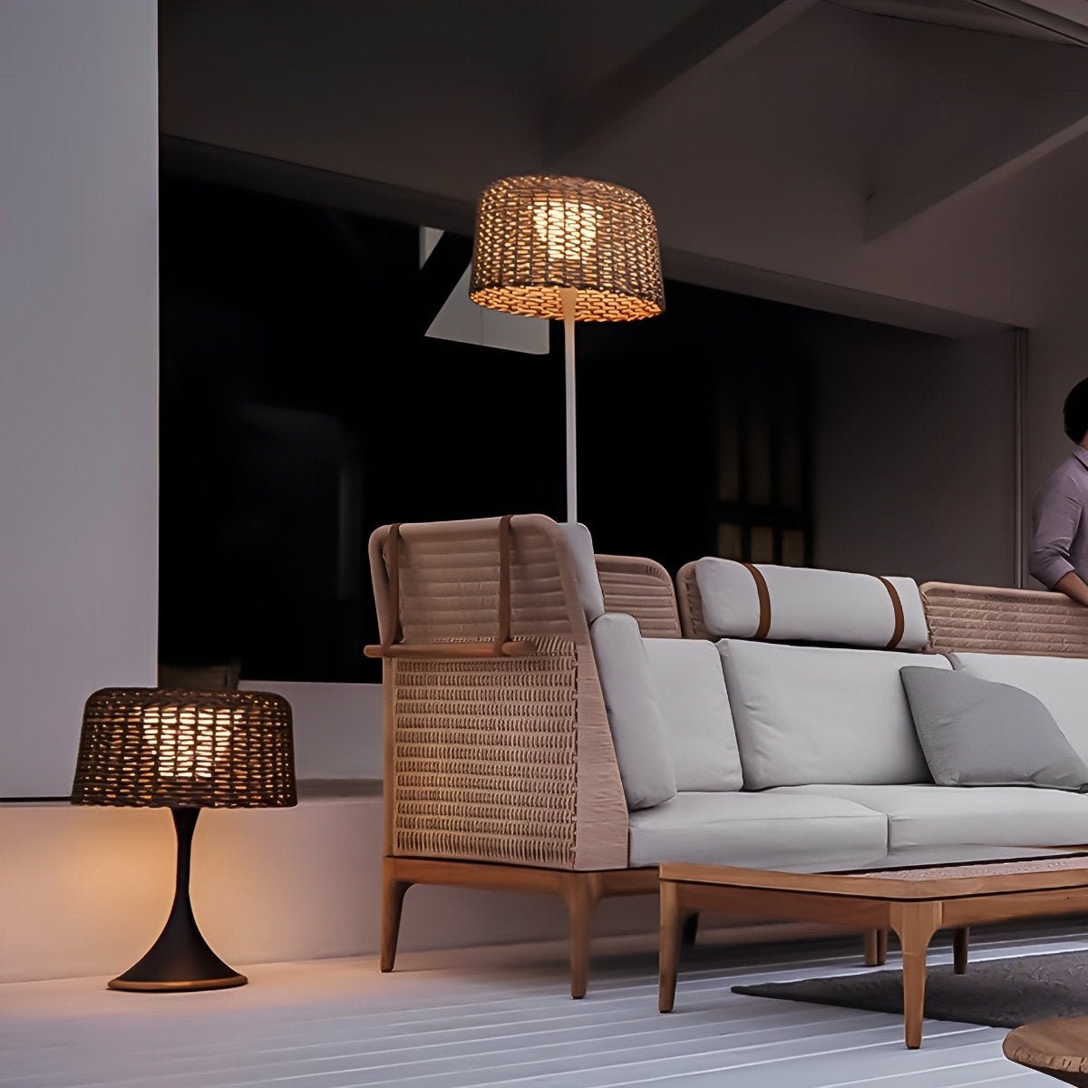 Solar Waterproof Weave Shade LED Outdoor Floor Lamp - Flare Shack