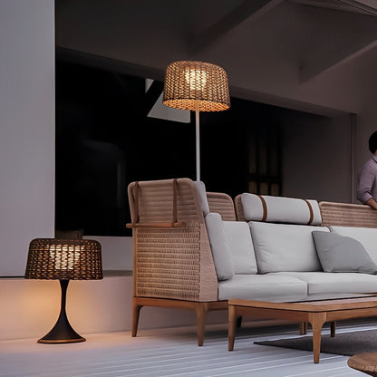 Solar Waterproof Weave Shade LED Outdoor Floor Lamp - Flare Shack