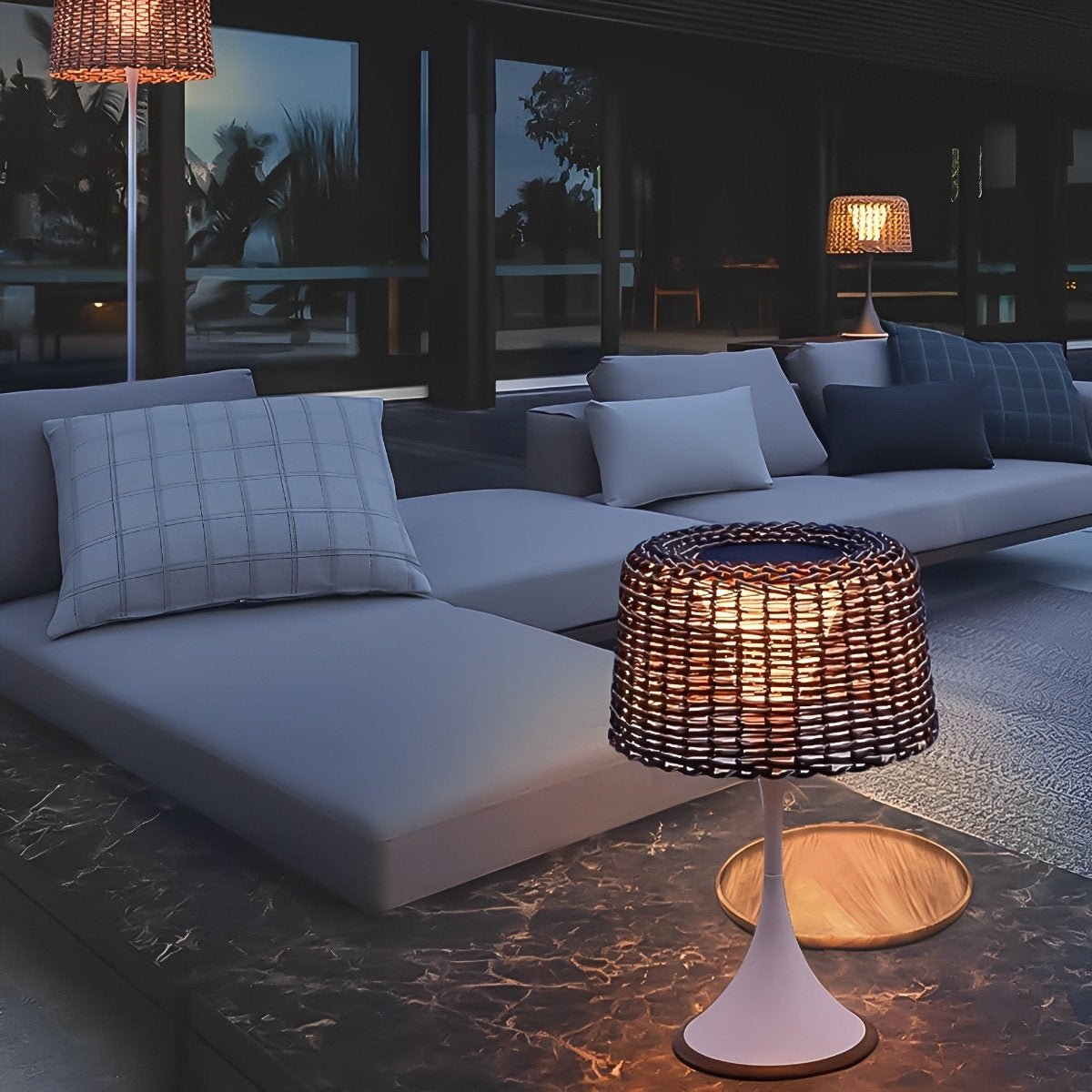 Solar Waterproof Weave Shade LED Outdoor Floor Lamp - Flare Shack