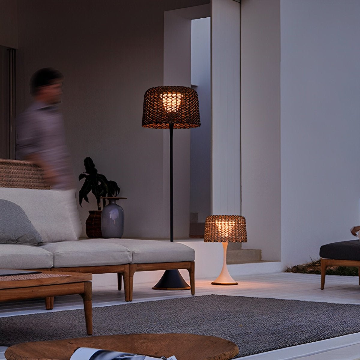 Solar Waterproof Weave Shade LED Outdoor Floor Lamp - Flare Shack