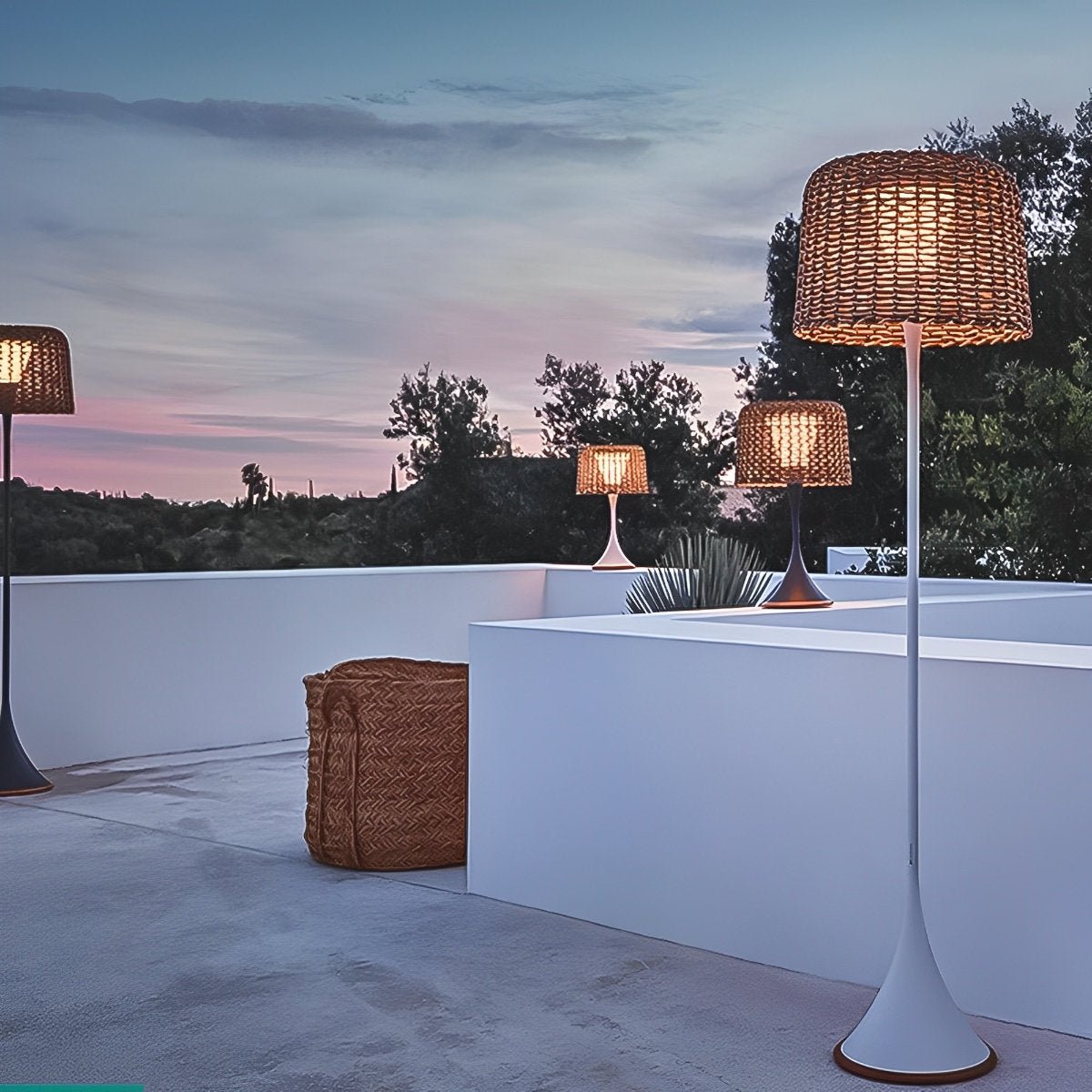 Solar Waterproof Weave Shade LED Outdoor Floor Lamp - Flare Shack