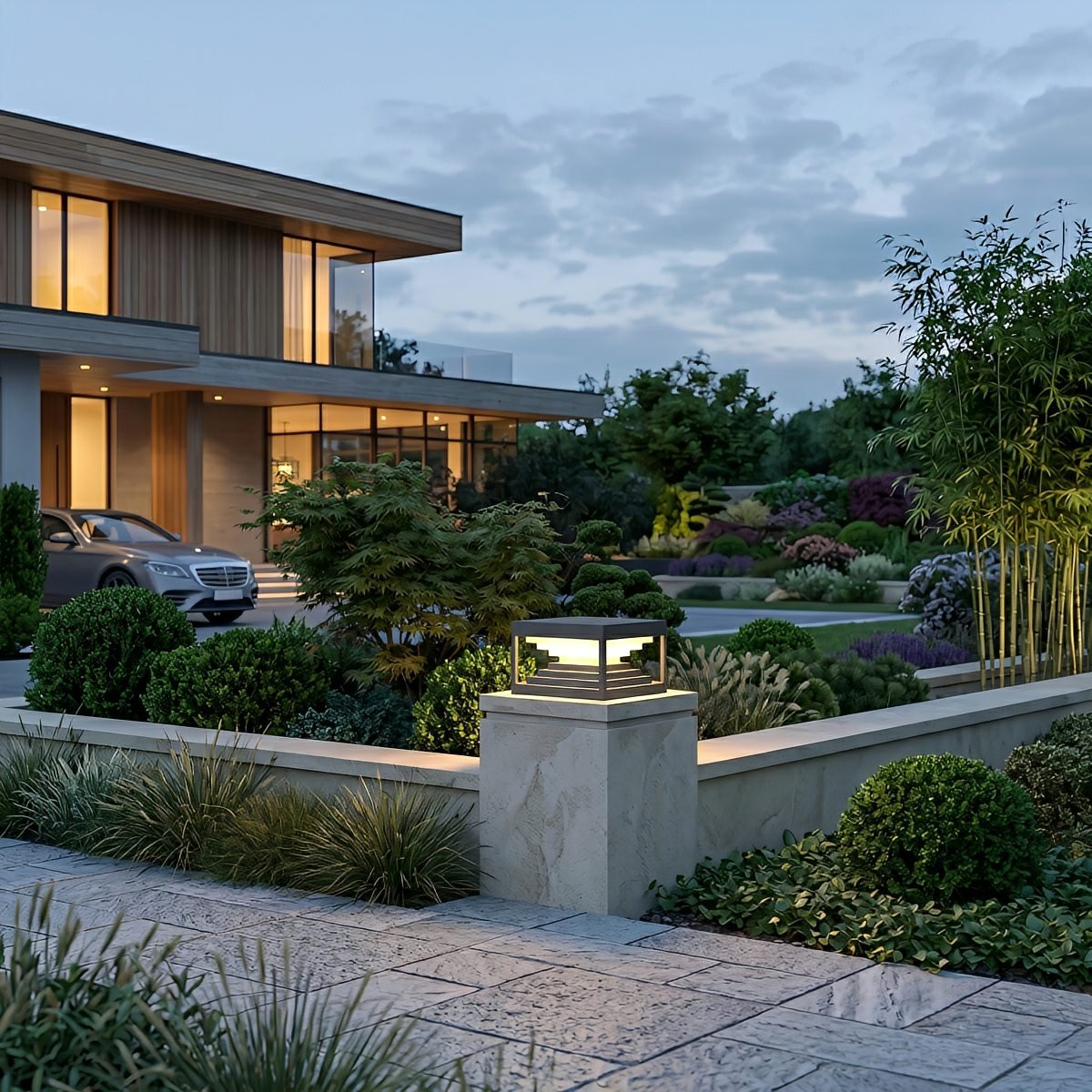 Square Geometric LED Modern Outdoor Post Light