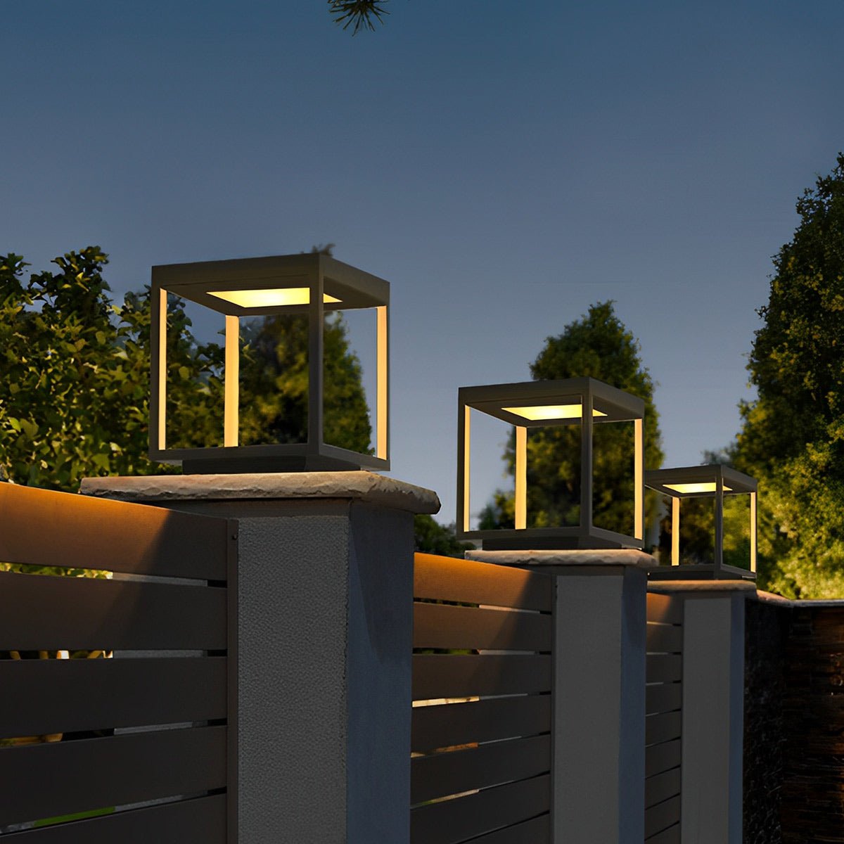 Square Hollow Frame Waterproof LED Courtyard Solar Post Cap Light - Flare Shack