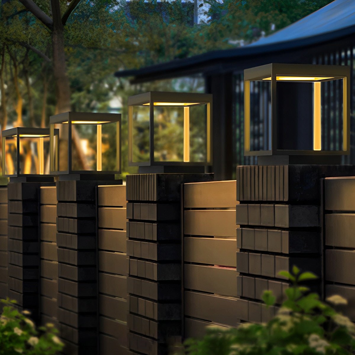 Square Hollow Frame Waterproof LED Courtyard Solar Post Cap Light - Flare Shack