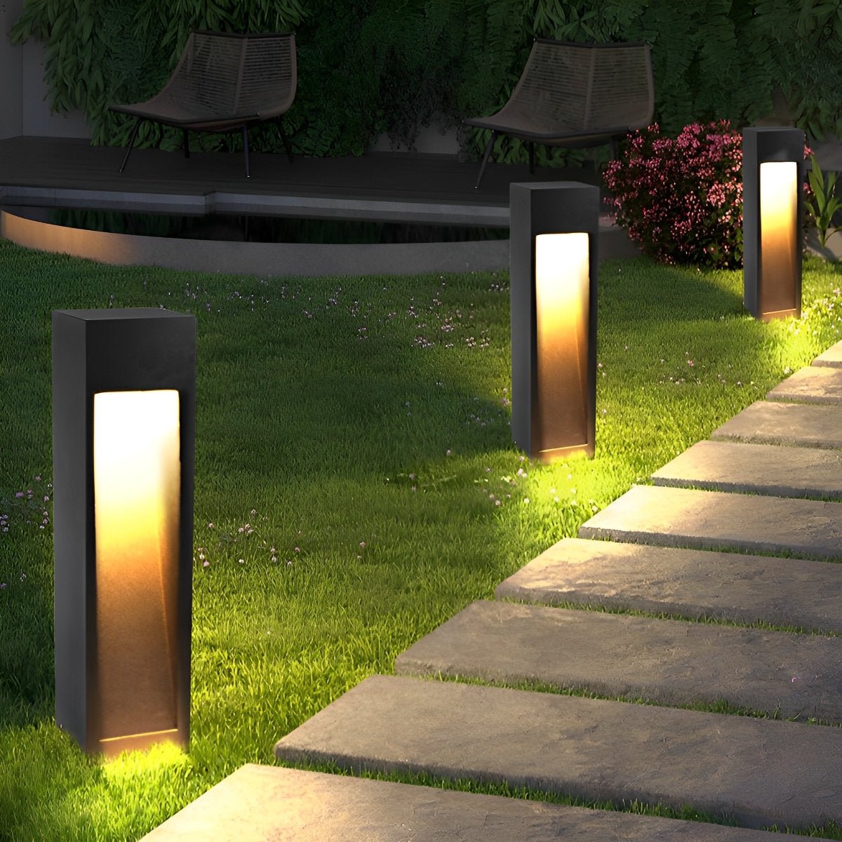 Square LED Waterproof Black Modern Pathway Walkway Lights Outdoor Lantern Lamp - Flare Shack